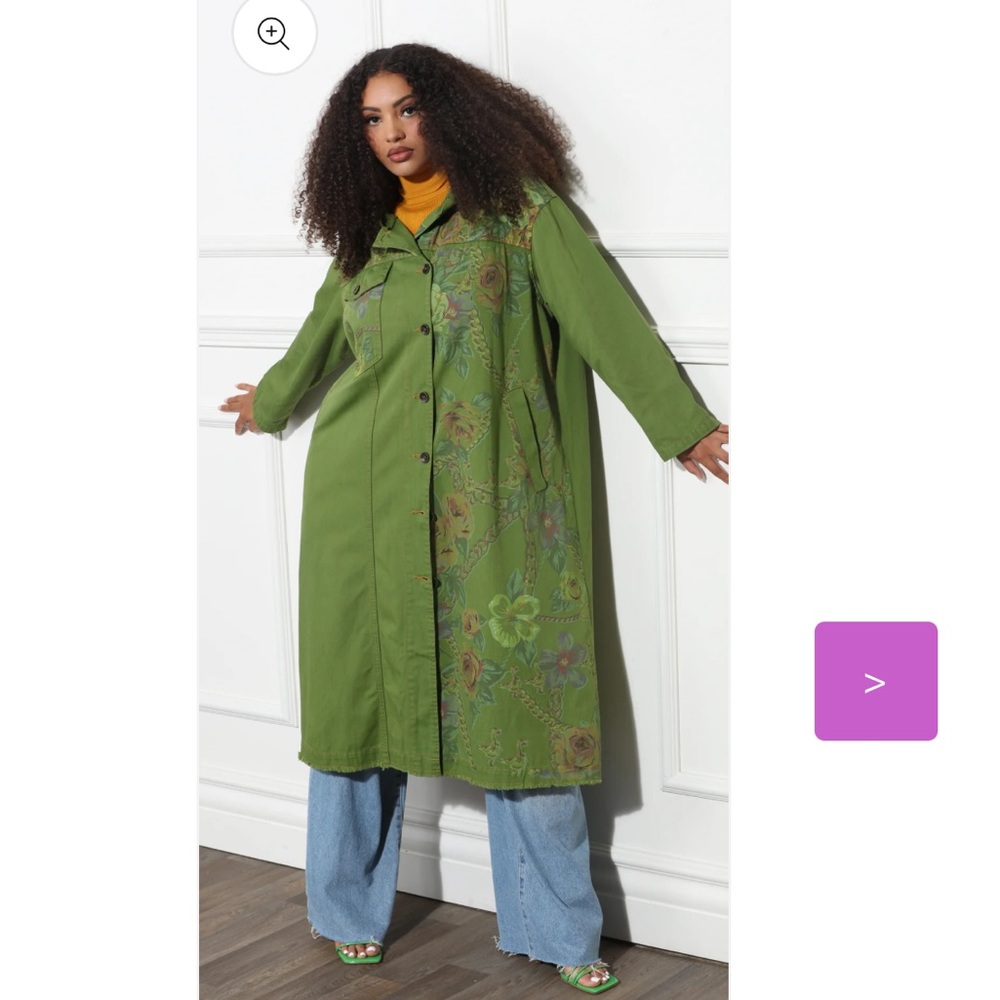 Luxe Moda LM393 - Avocado - Button Up Floral Coat Dress